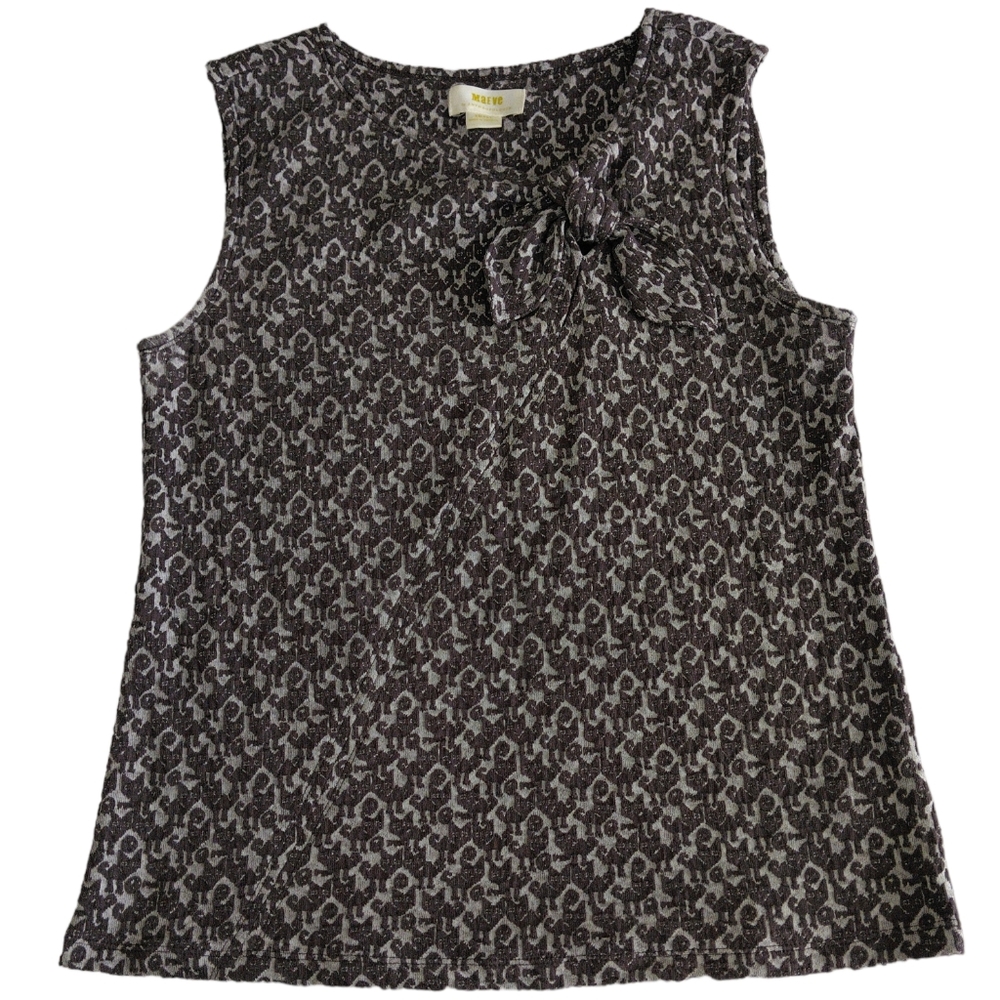 Maeve By Anthropologie Small Brown Sleeveless Cat Print Knit Bow Tie Top